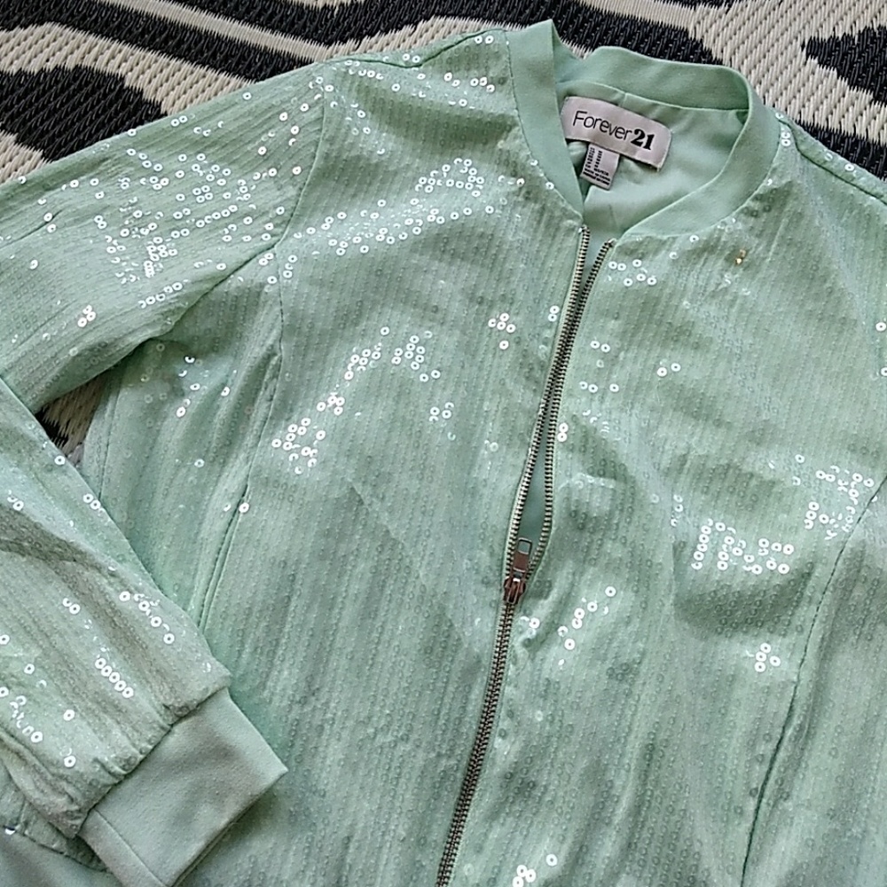 COPY - New Mermaid sequin bomber jacket seafoam green